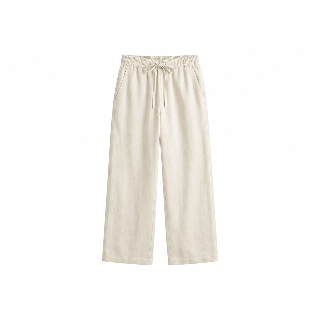 Drawcord Linen Wide-Leg Pants